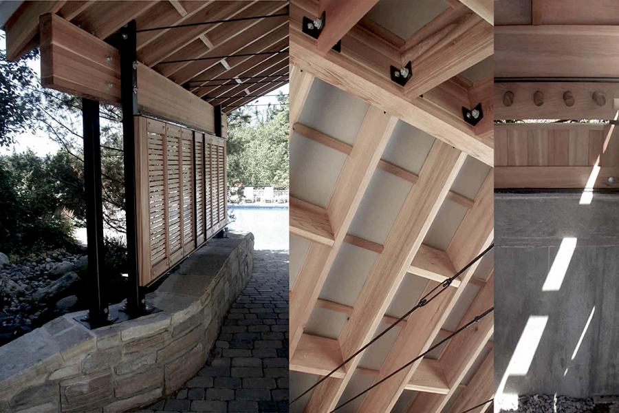 collage of images of a wooden structure