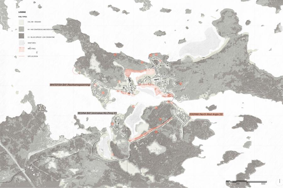 Digitally created map of Regina Bay, Whitefish Bay and DOGPAW.