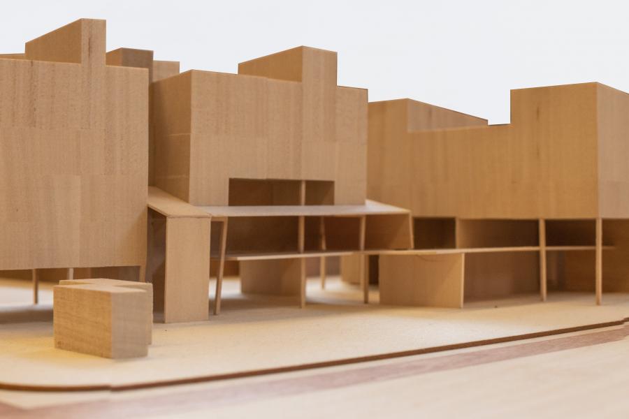 Model of the storefronts of the street