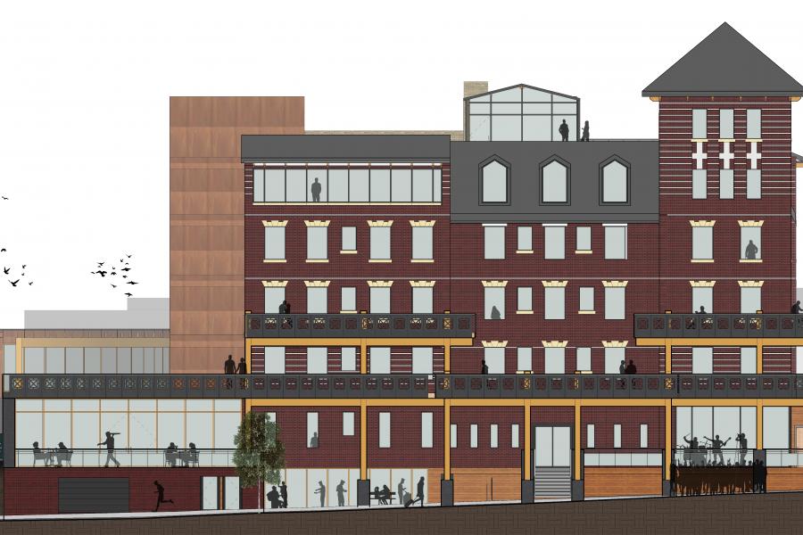 West elevation of the proposed completed building