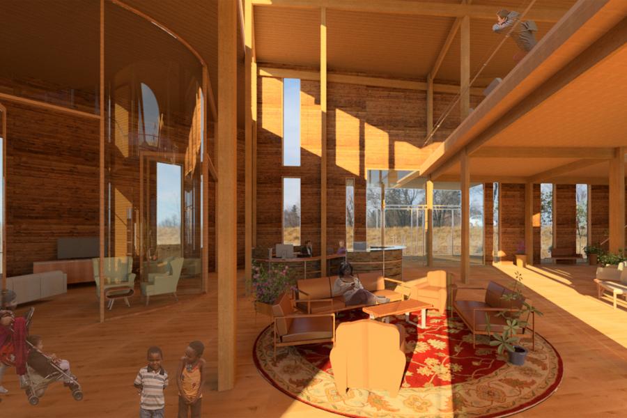 Rendering of the interior lobby space