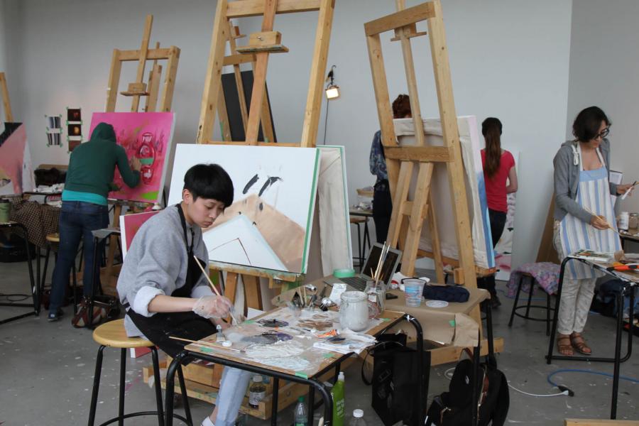 School of Art students working in a painting studio. 