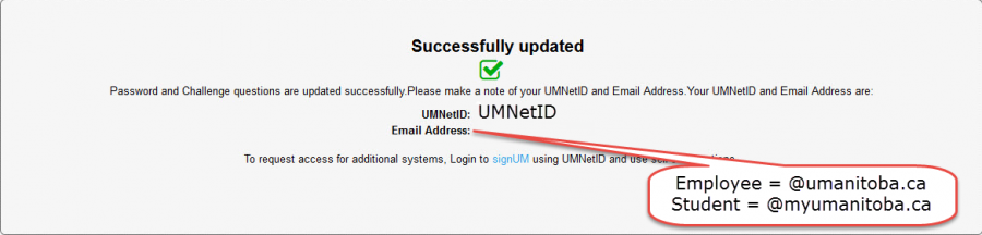 Confirmation page for updating information and displaying UMNetID.