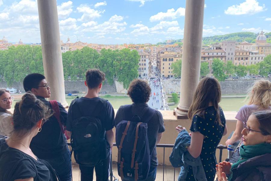 Students look out into the world on the travel studies trip to Italy