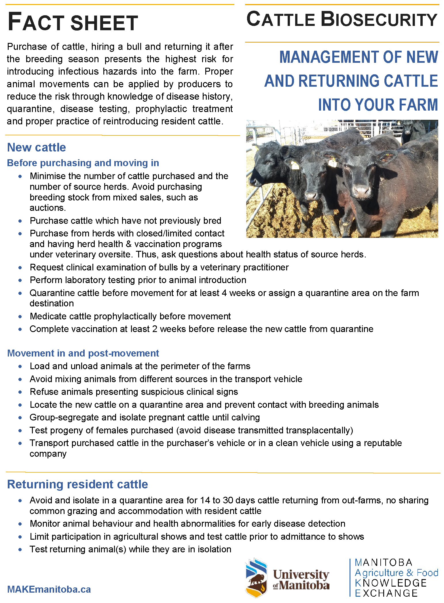 MAKE fact sheet cattle biosecurity