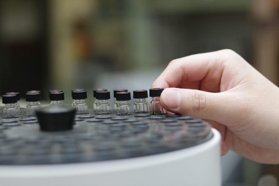 Loading up vials in the lab.