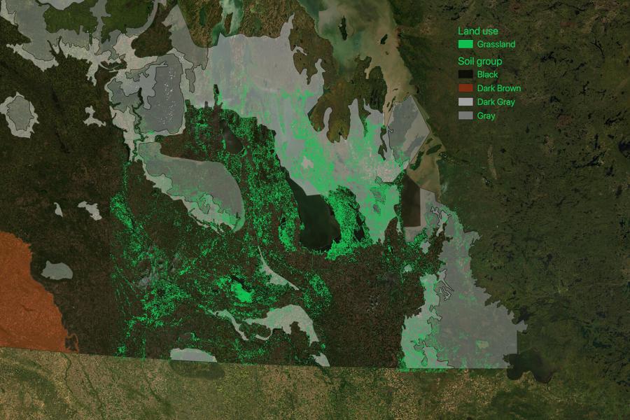 Land use and soil map of Manitoba.