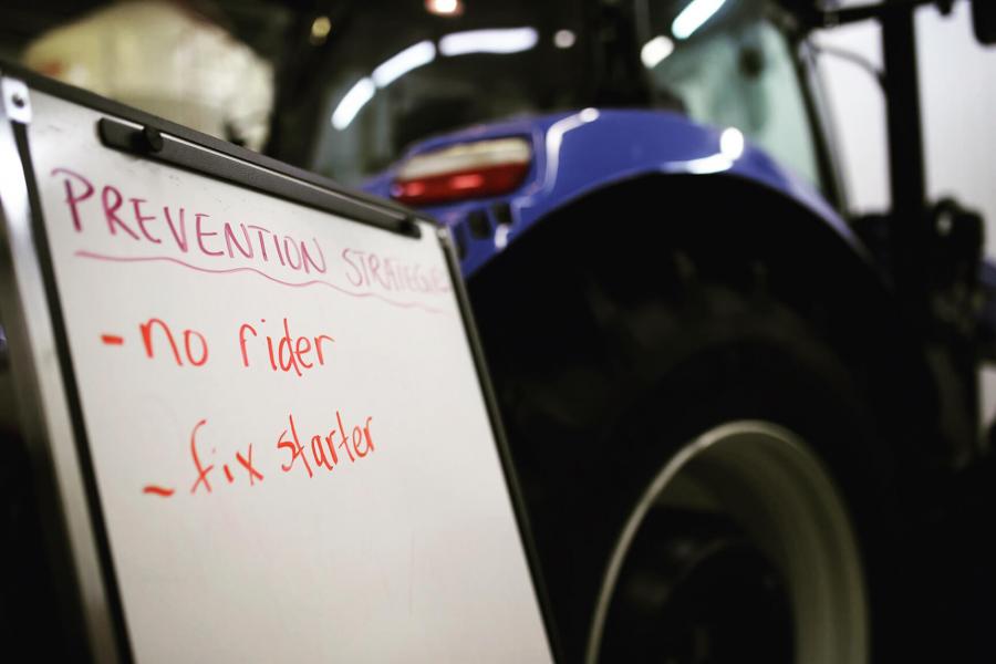 For tractor safety, two prevention strategies are no rider and fix starter.