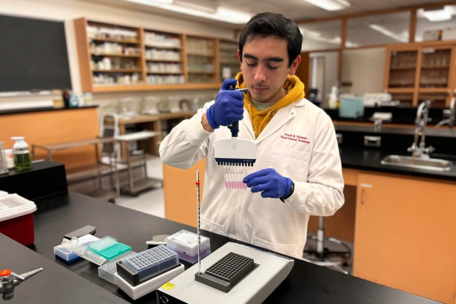 technician holding multiple test tubes