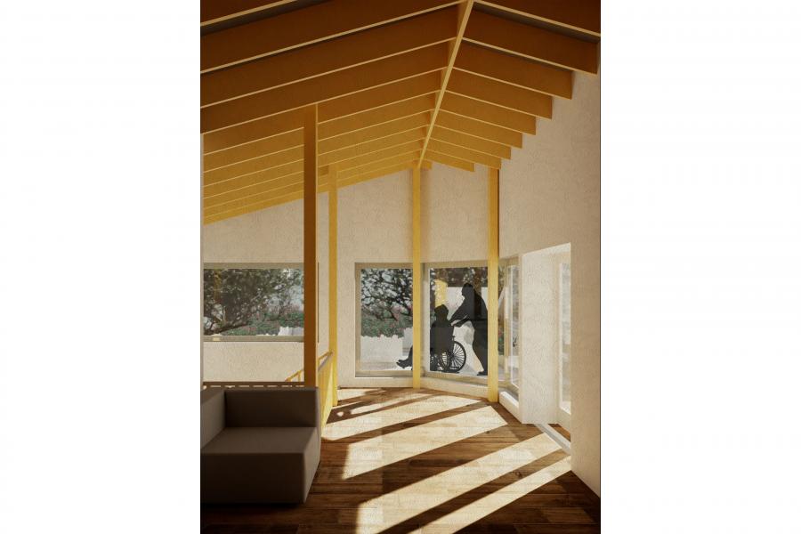 View of roof top accessible garden from inside the Homes