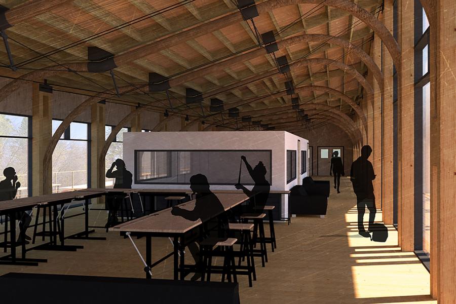 View of second floor art studio space