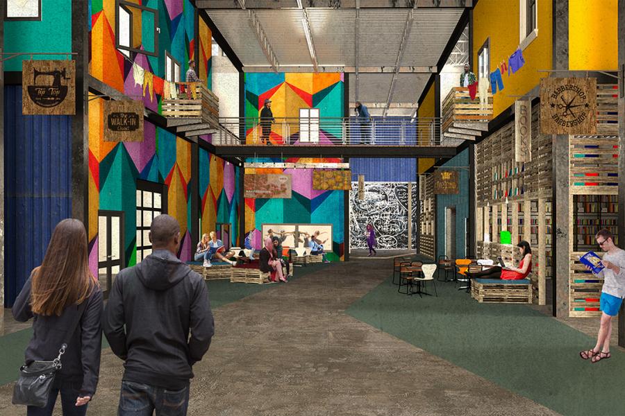 A view into the new lane ways that would exist within the retrofitted big box store.