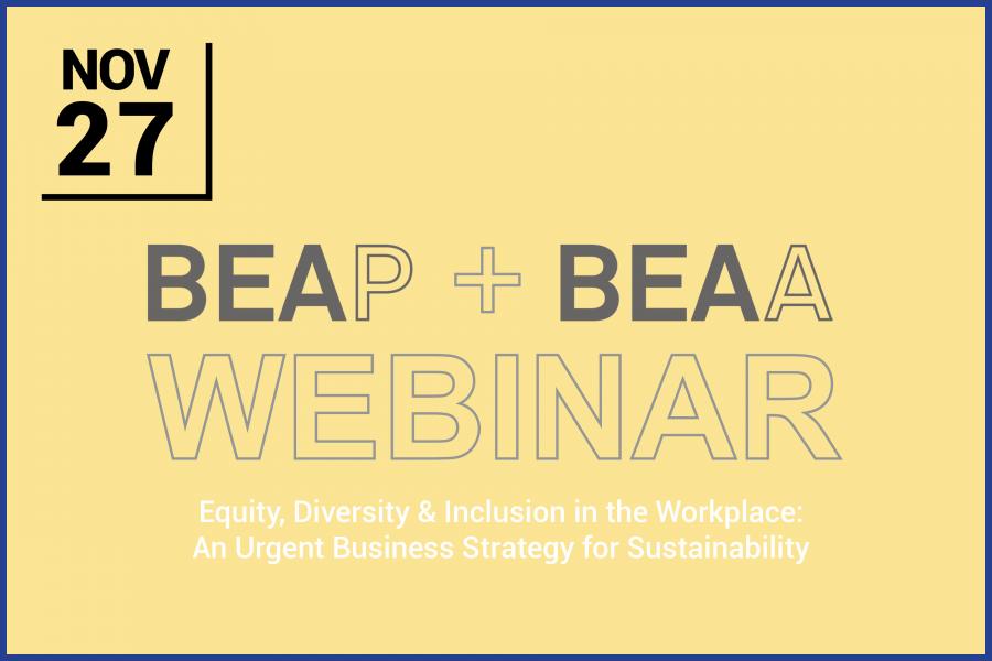 BEAP + BEAA webinar text on yellow background