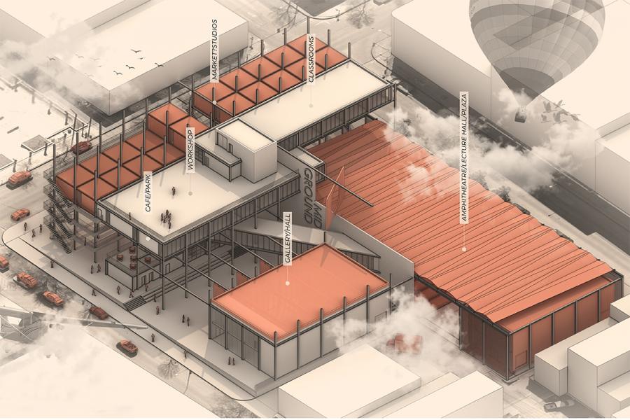 Axonometric plan of building.