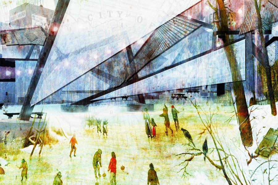 Collage showing activation of site in winter