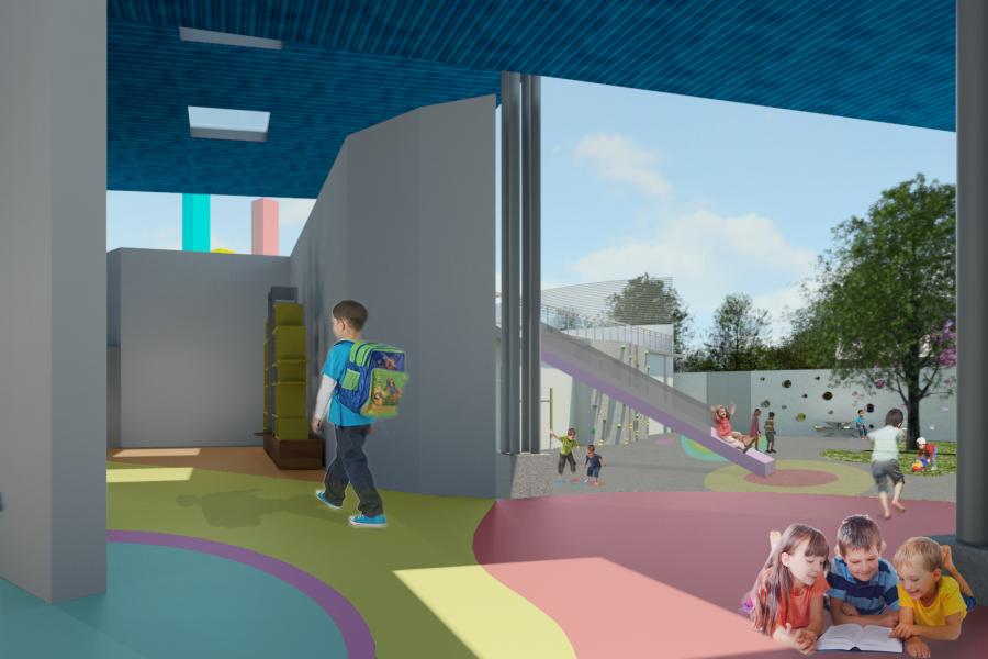 Rendering of an indoor space open to the exterior