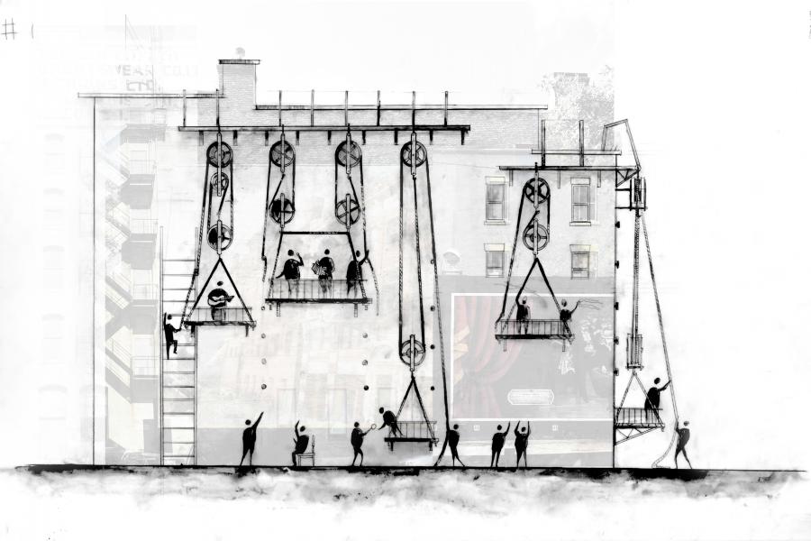 drawing of the imagined street installation