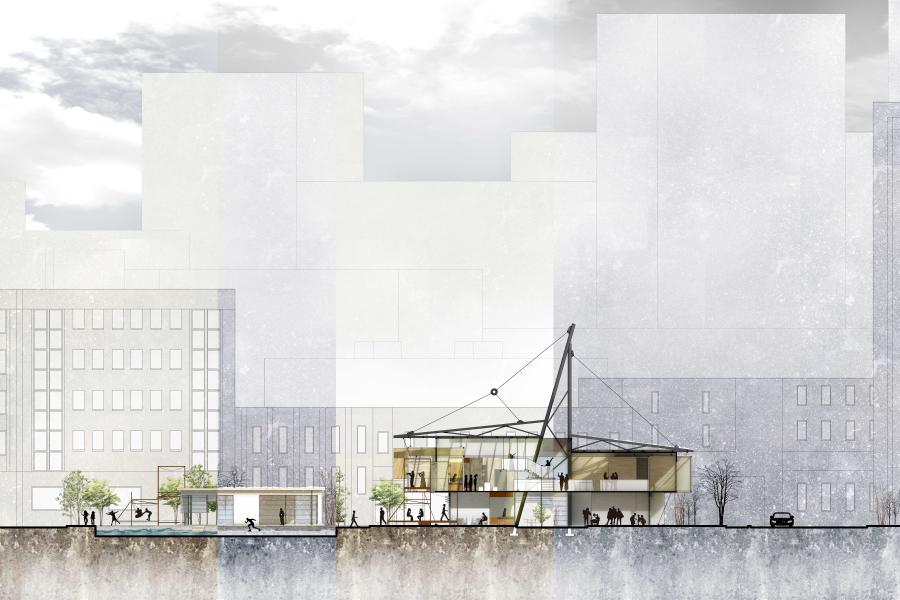 Section showing the summer and winter conditions of the design