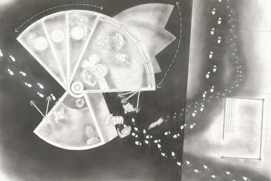 Graphite drawing of the Nesting Pod proposal