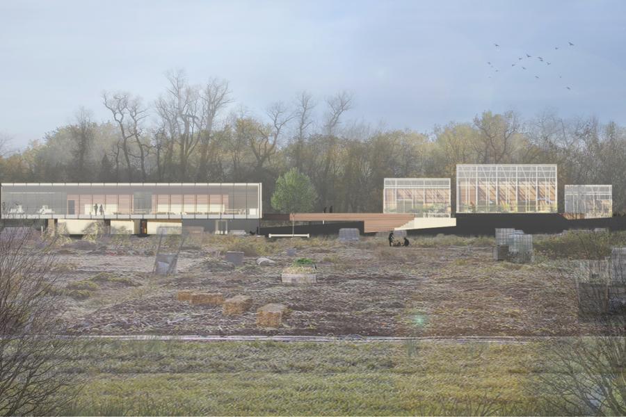 South elevation of the community impact component