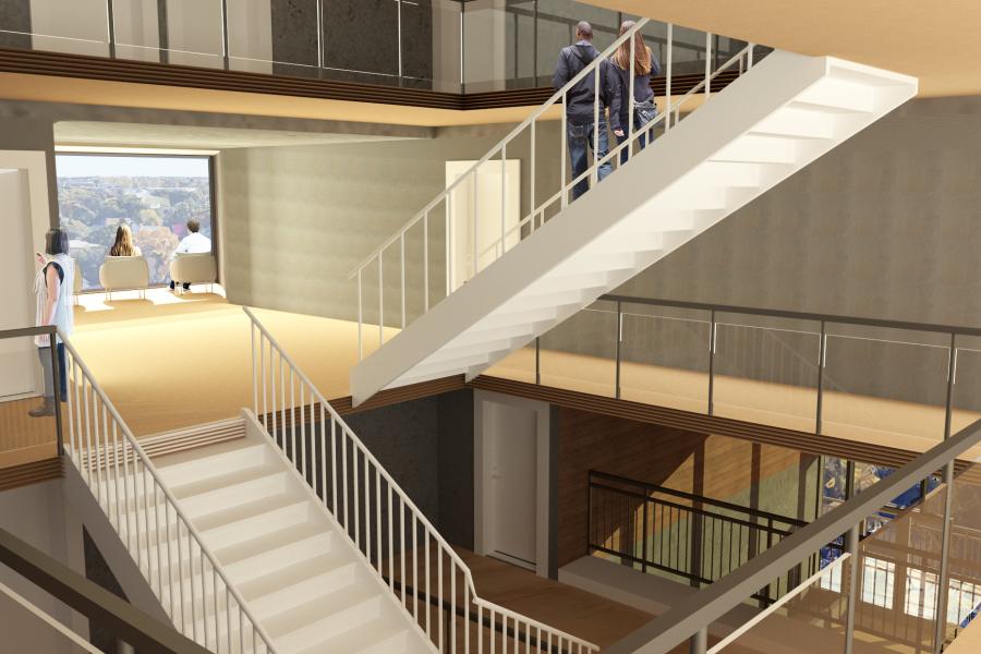 Interior rendering of third floor circulation space