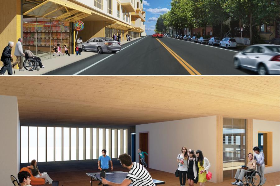Rendering of the street view and social space