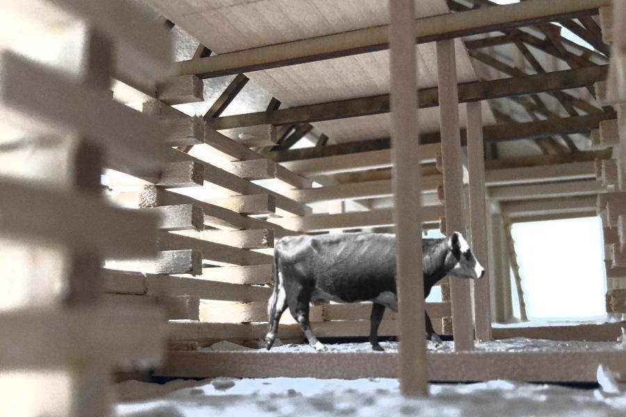 Interior of the primary barn within the wood model
