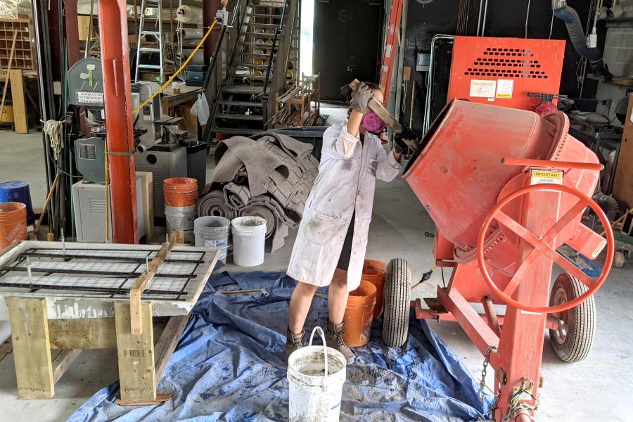 Mixing of concrete for bench
