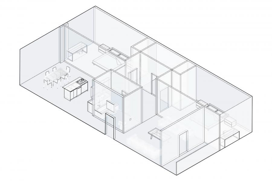 Axonometric drawing of standard residential unit