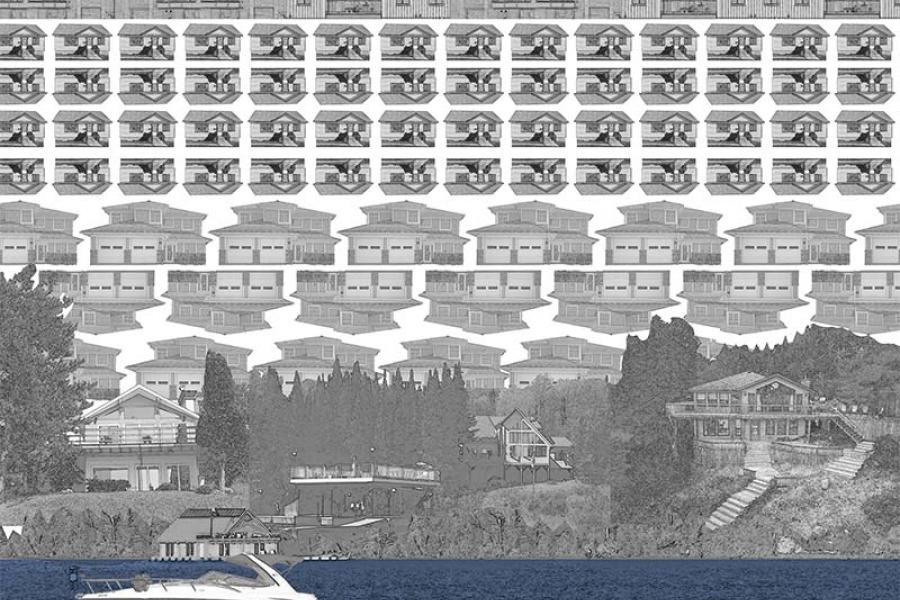 Collage of housing and water