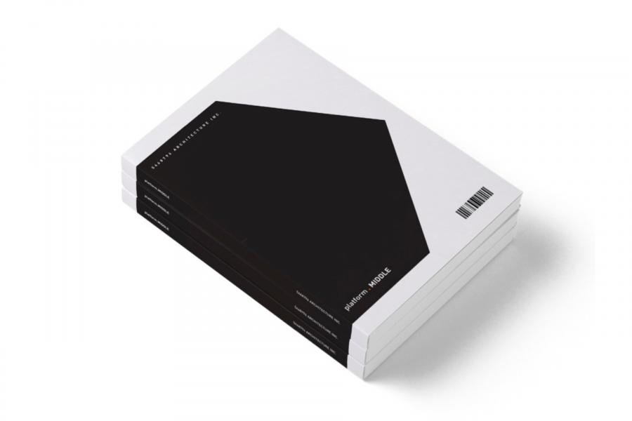 Cover of black and white book.