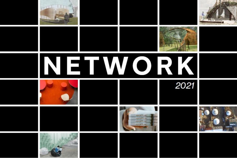 Black squares in a grid with the title Network in the middle