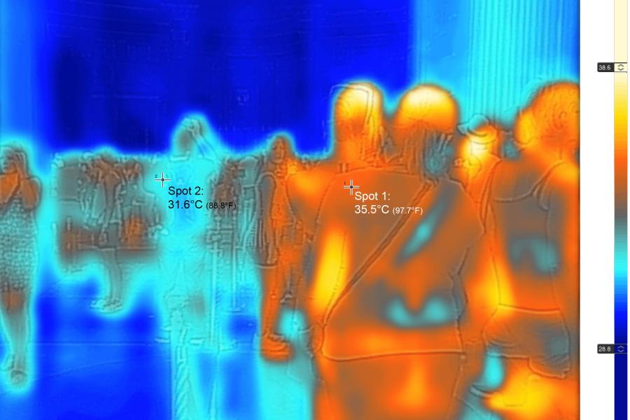 Thermal image of a crowd.