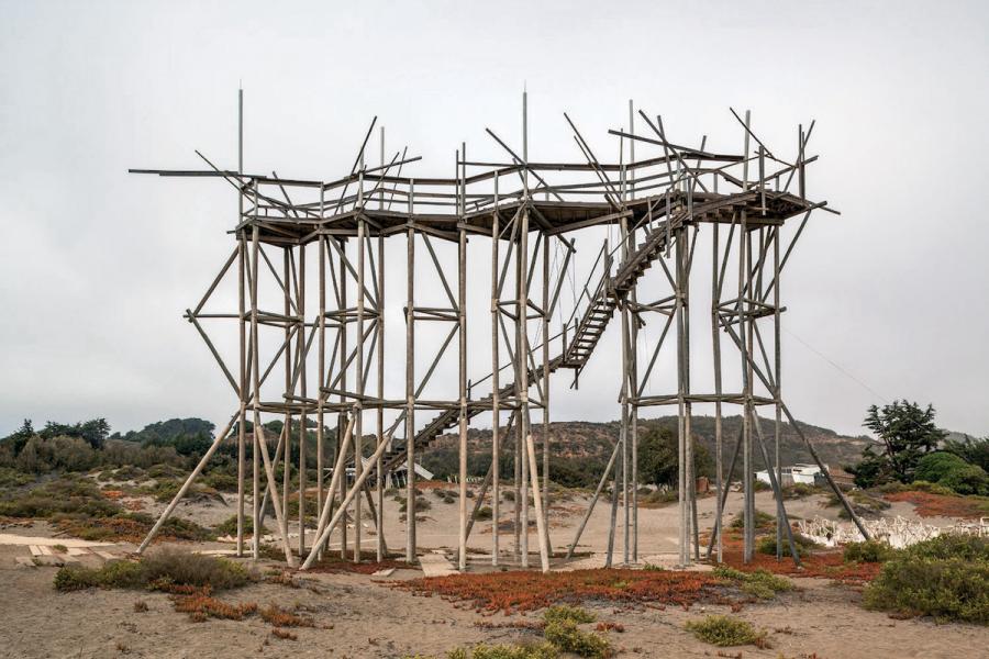 Wood platform built in desert