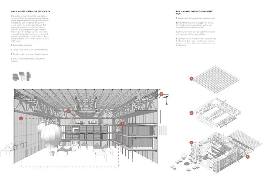Perspective section and exploded axonometric