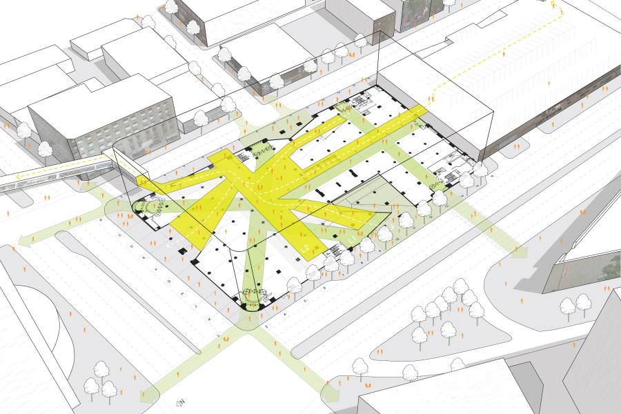 Site plan highlighting urban connections.