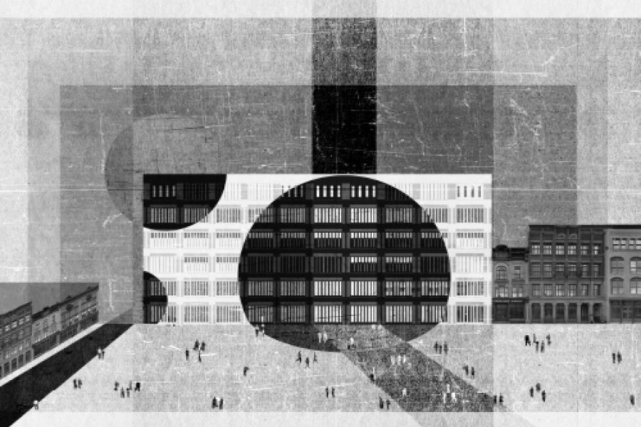 Collage of camouflaged building 