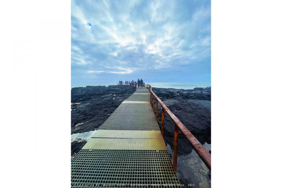 Grate path over rocks to beach