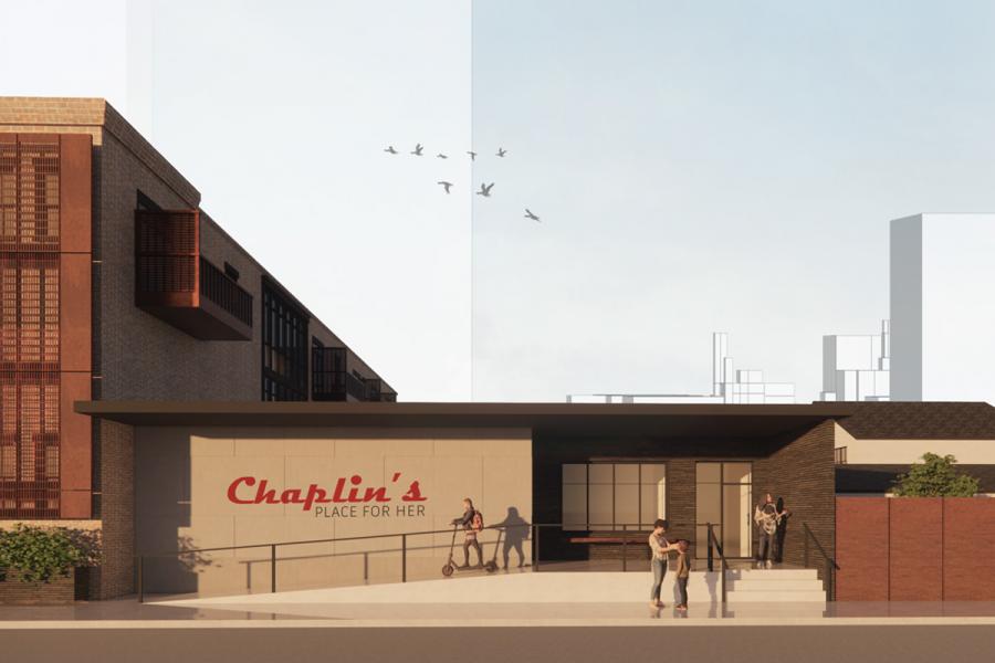 Render showing the front entrance elevation.