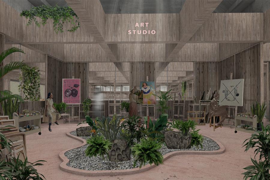 Rendering of painting studio