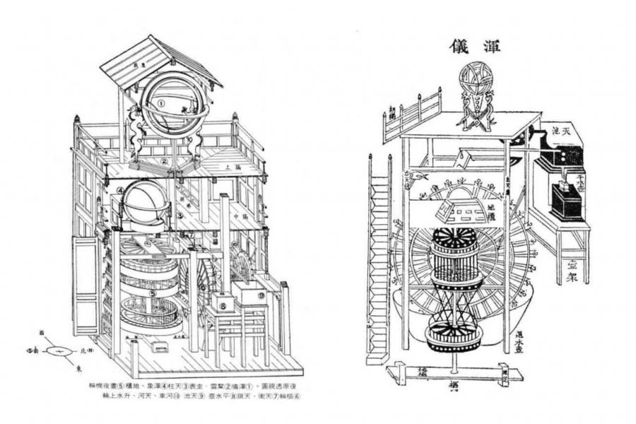 Line drawing of a water clock