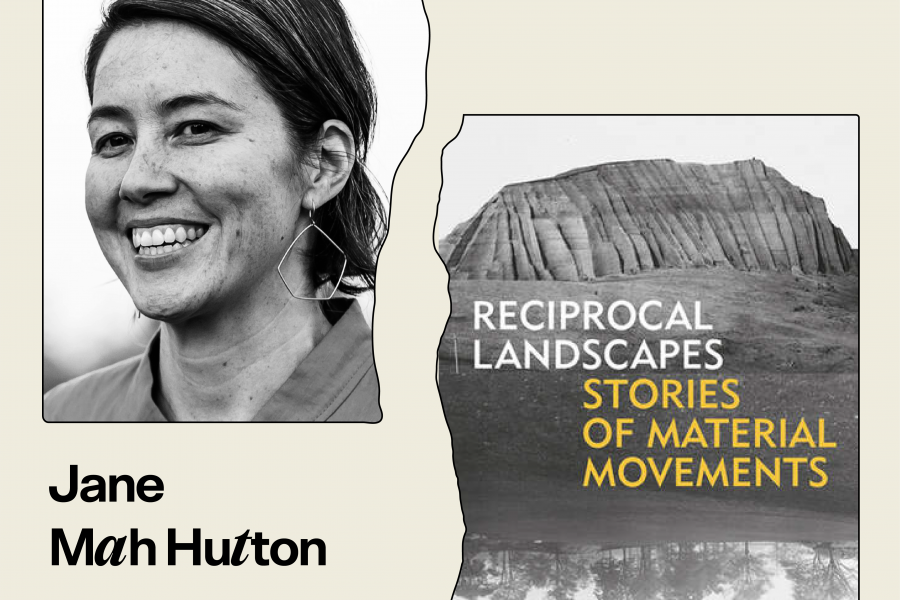 blank and white book cover and bio image of Jane Mah Hutton, a young women with dark hair smiling