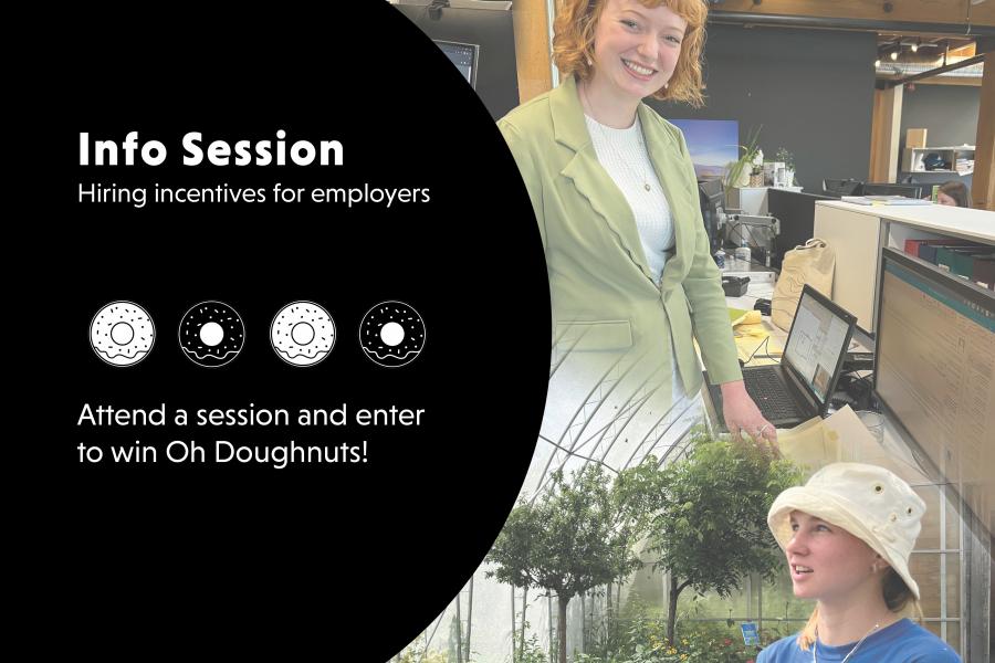 hiring incentive postcard with students in a variety of workplaces