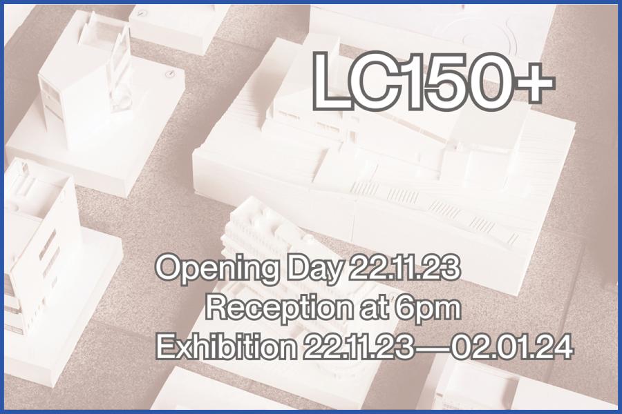 Image of white exhibition models that with text that reads "LC150".