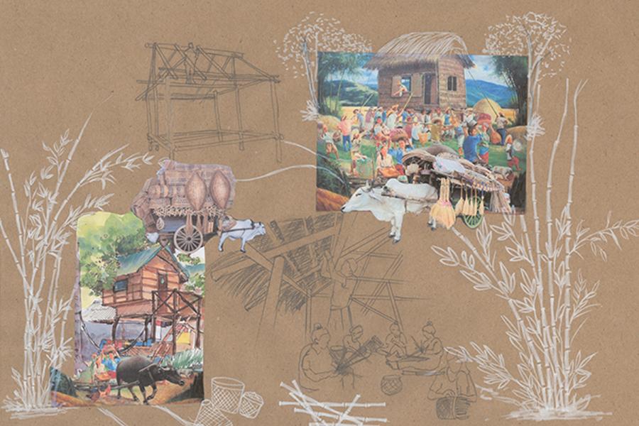 Collage Showcasing the Livelihood in Gamata, Pangasinan, Philippines such as farming, building with bamboo
