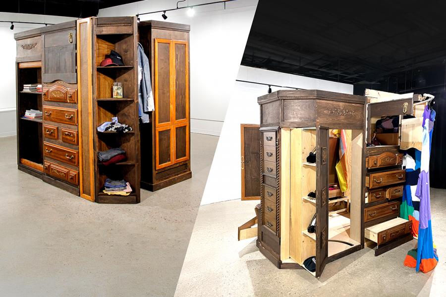 closet with clothing and shoes