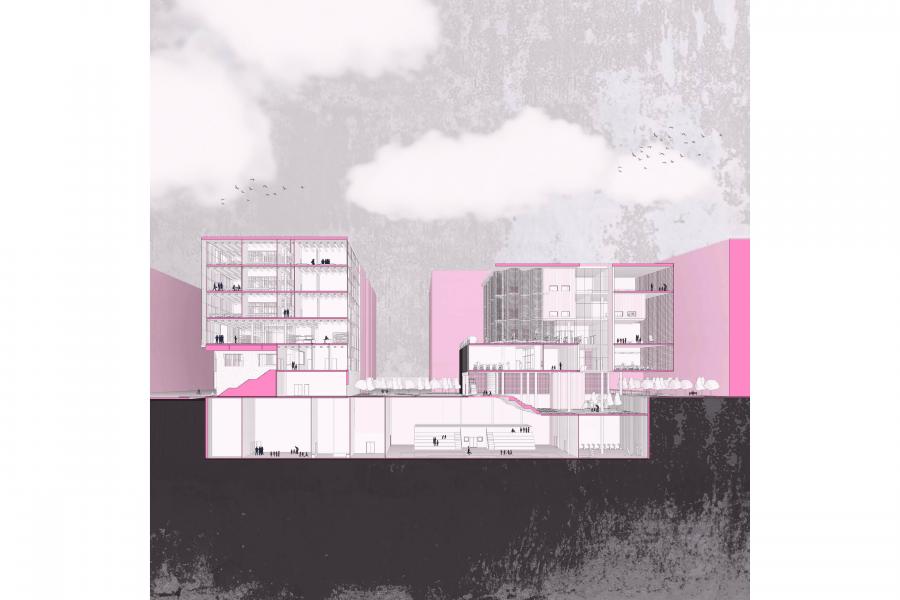 A diagram of a building