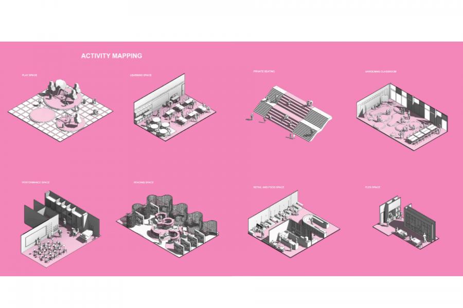 A diagram of a building
