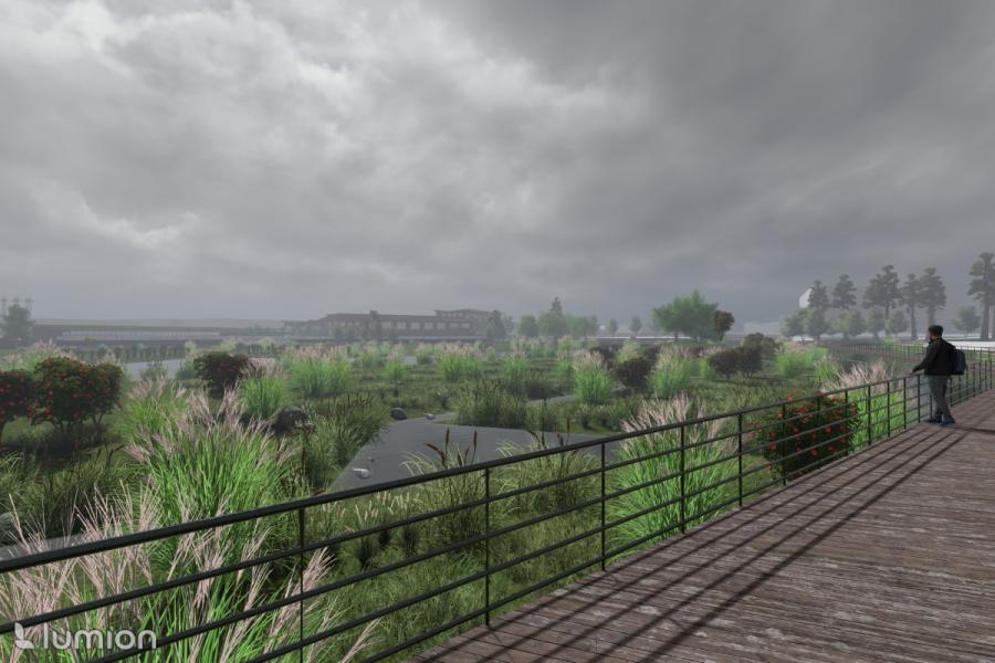 a long shot of a walkway