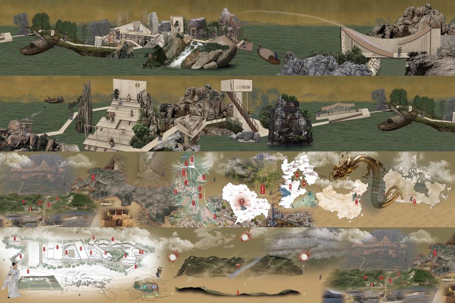 a collage of city maps